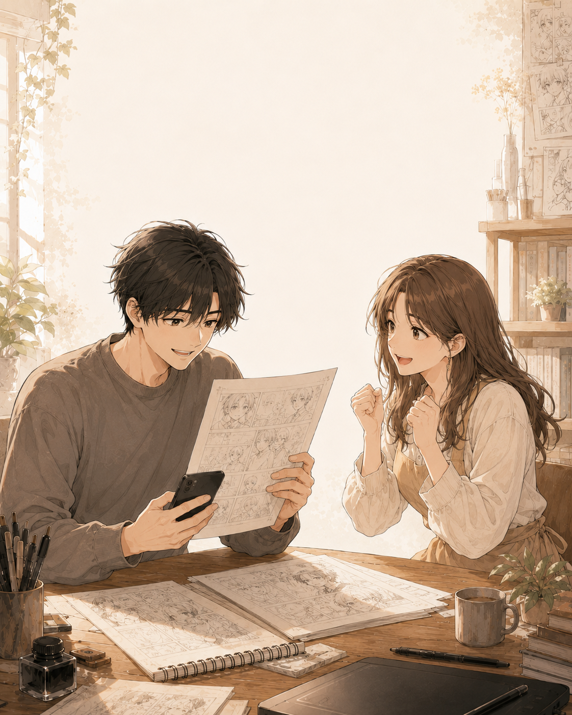 左男性と右女性が会話する進化版LPのイメージ
